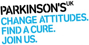 Logo of Parkinson's UK, featuring stacked text with 'Parkinson's UK' in black letters, with text Change Atttitiudes, Find a Cure, Join Us beneath in blue letters, symbolizing the organization's commitment to supporting and researching Parkinson's disease in the United Kingdom.
