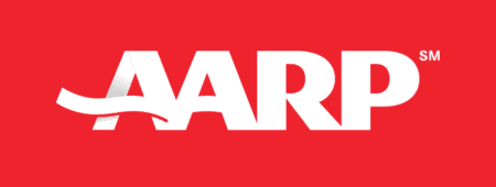 AARP logo in distinctive red and white color scheme, symbolizing the American Association of Retired Persons' commitment to supporting the elderly community.